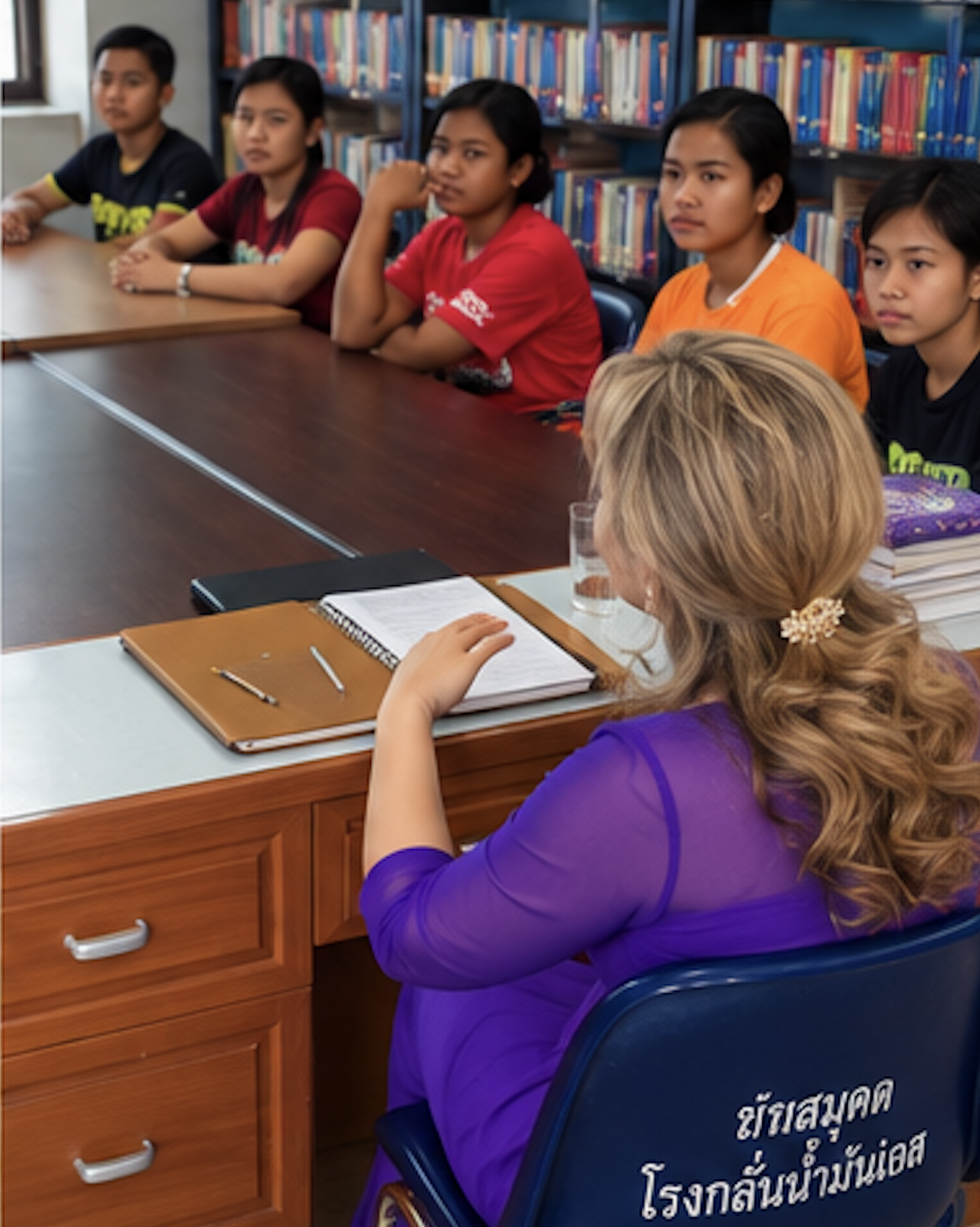 Students gathered around a table with Helios Life